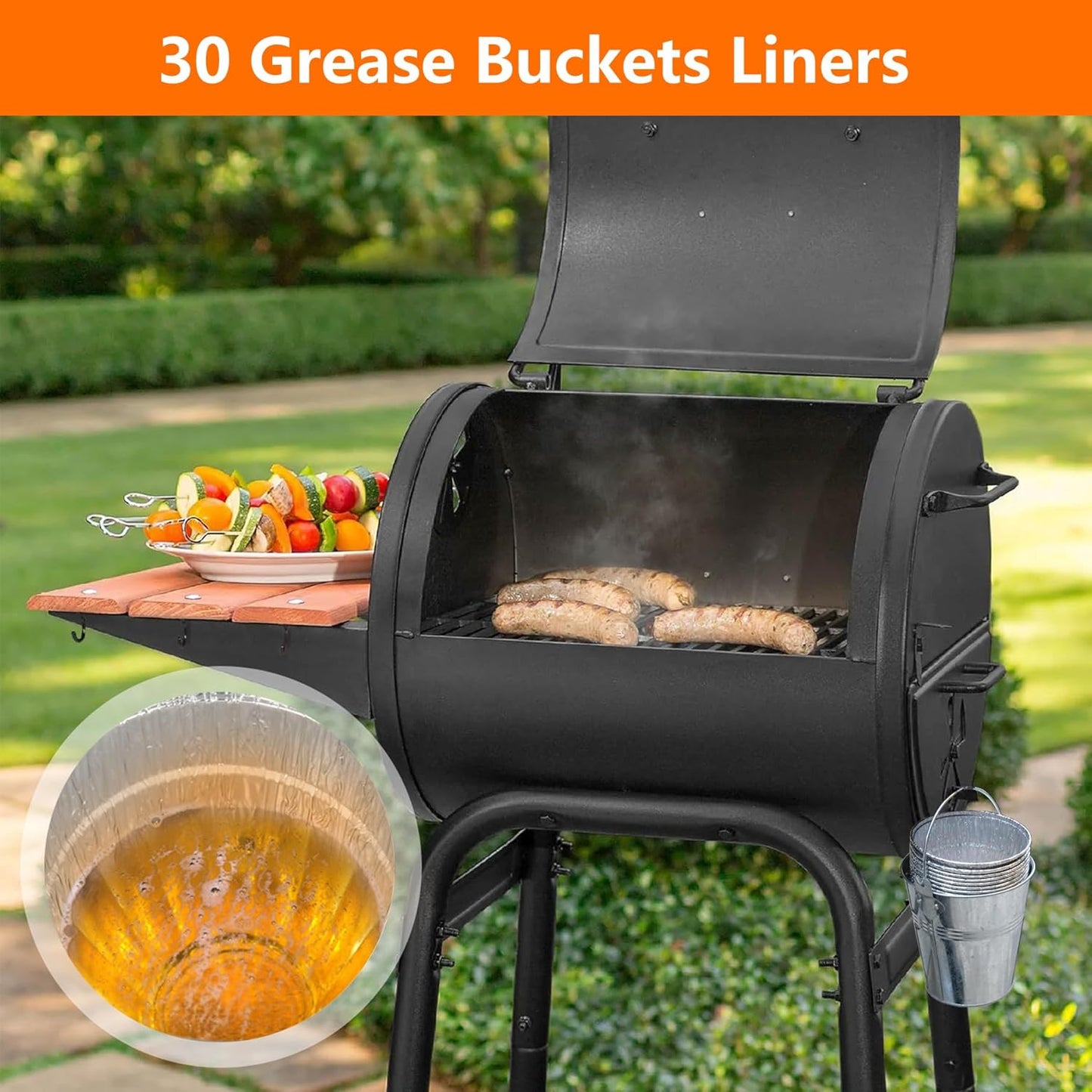 30 Pack Grease Bucket Liners for Traeger Pro 575 22 34 Ironwood 885 650 Pit Boss Drip Tray Liner for Z Grill Green Mountain Pellet Smoker BBQ Grill Accessories