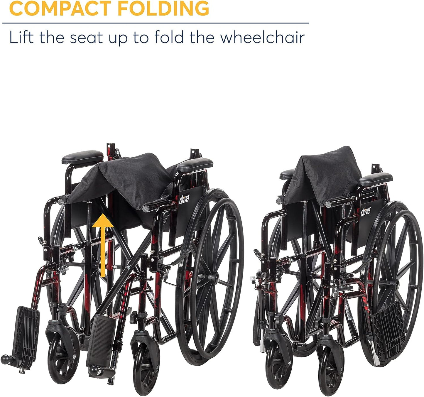 NEW - Drive Medical RTLREB18DDA-SF Rebel Lightweight Wheelchair with Swing-Away Footrest, Red - Retail $155