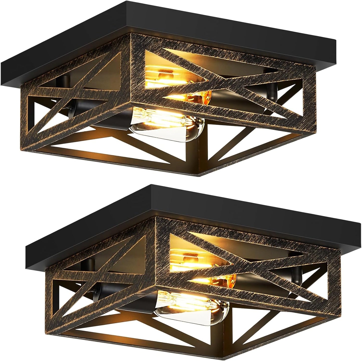 ZHU YAN 2 Pack Farmhouse Flush Mount Ceiling Light,Rustic Flush Mount Ceiling Light Fixture,Light Fixtures Ceiling Mount for Kitchen,Hallway,Entrywaye26 Base