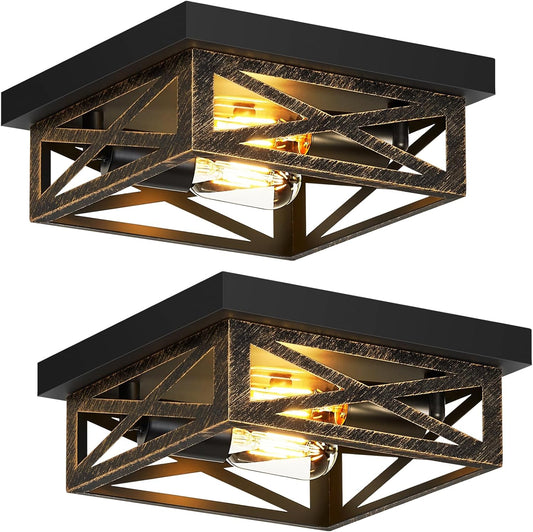 ZHU YAN 2 Pack Farmhouse Flush Mount Ceiling Light,Rustic Flush Mount Ceiling Light Fixture,Light Fixtures Ceiling Mount for Kitchen,Hallway,Entrywaye26 Base