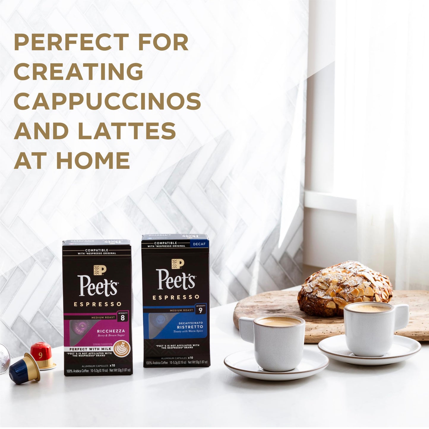 Peet's Coffee, Medium Roast Espresso Capsules, Compatible with Nespresso Original Machine - Ricchezza Intensity 8