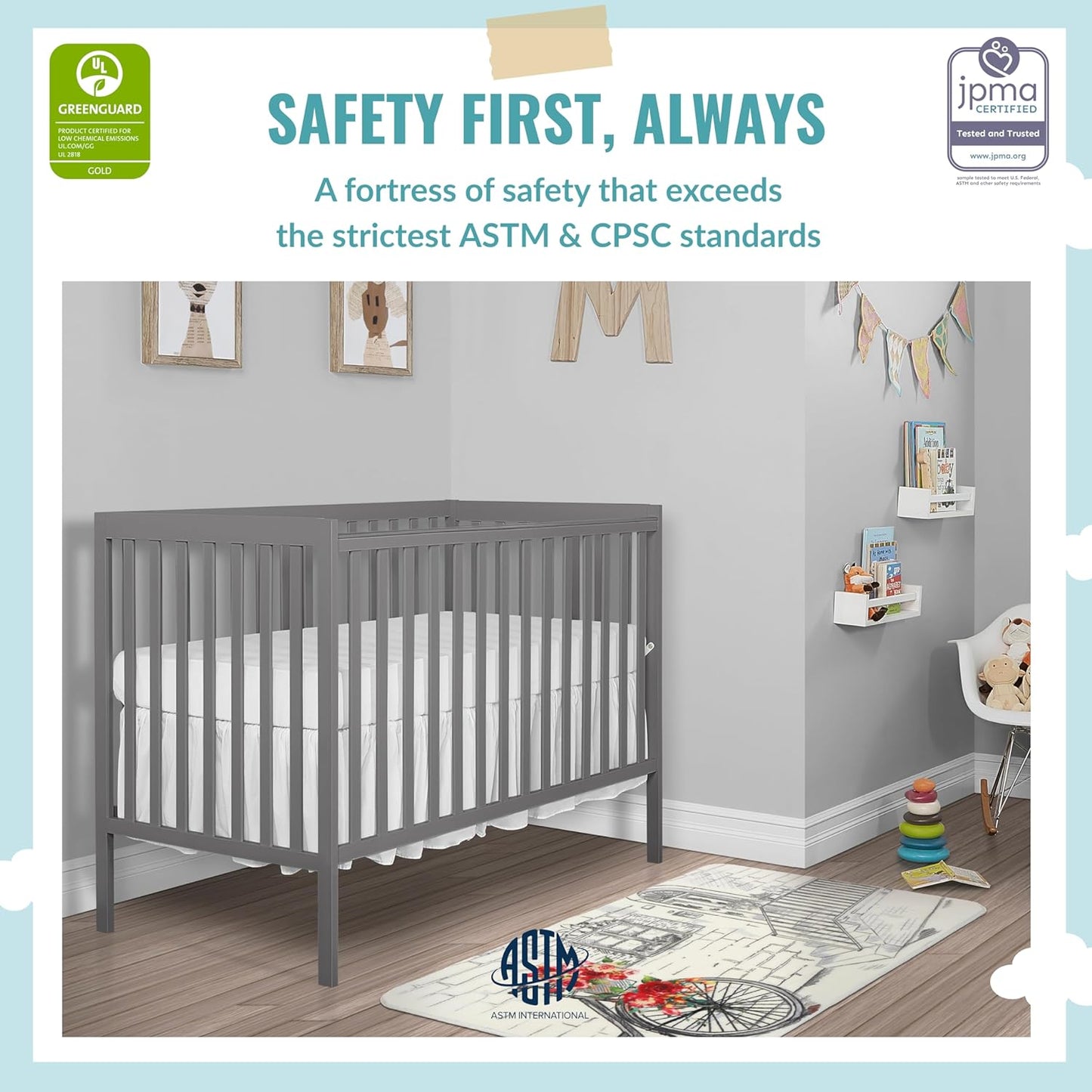 NEW w/ scuff - Dream On Me Synergy 5-in-1 Convertible Crib in Steel Grey, Greenguard Gold Certified - Retail $180