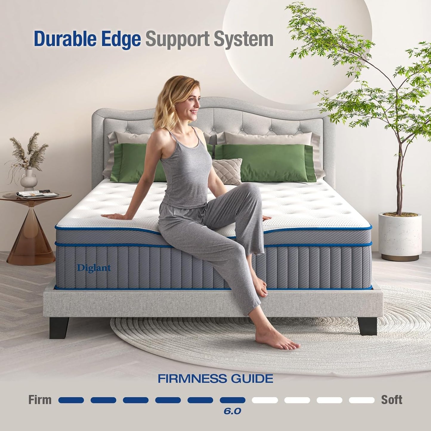 NEW - Queen Mattress, DIGLANT 14 Inch Queen Plush Hybrid Mattress with Gel Memory Foam for Cooling Sleep, 7-Zoned Individual Pocket Springs for Pressure Relief, Queen Size Supportive Mattress in Box - Retail $628