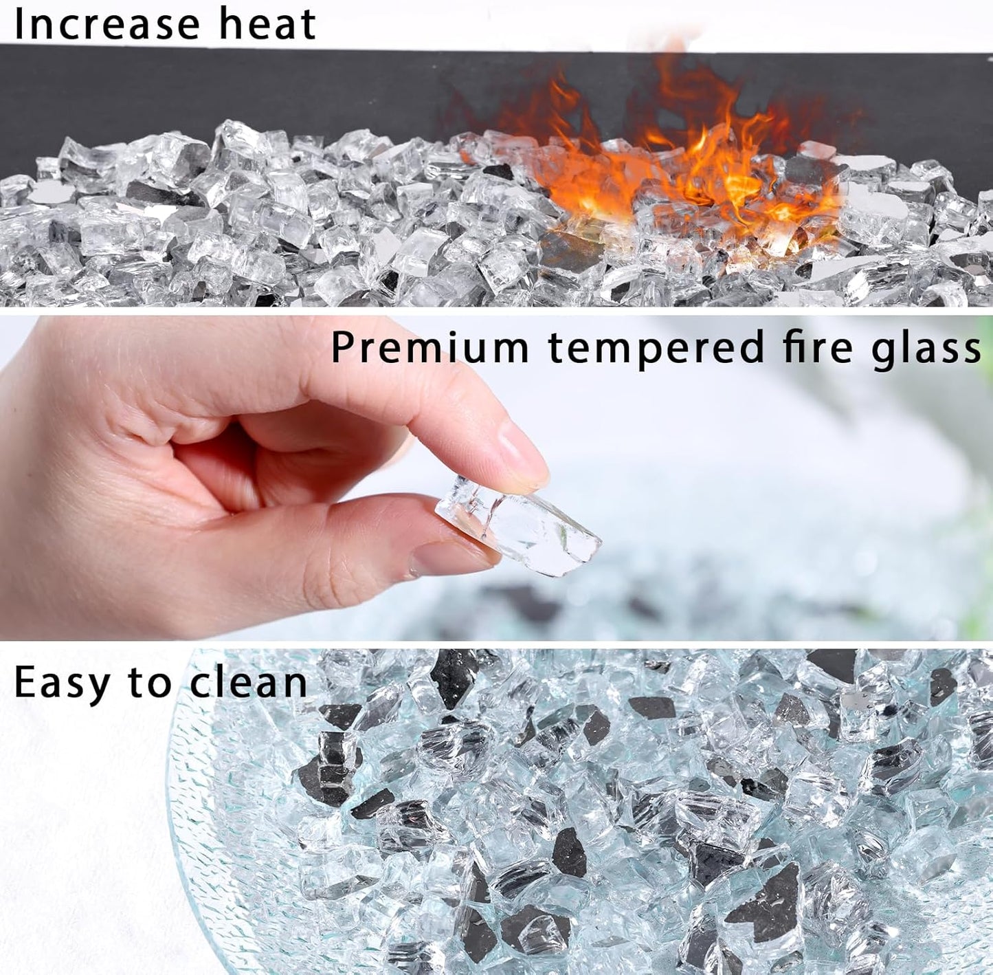 DomeStar 10LB Fire Glass for Fire Pit, High Luster Reflective Tempered Glass Rocks for Natural or Propane Fireplace Outdoors Indoors Silver