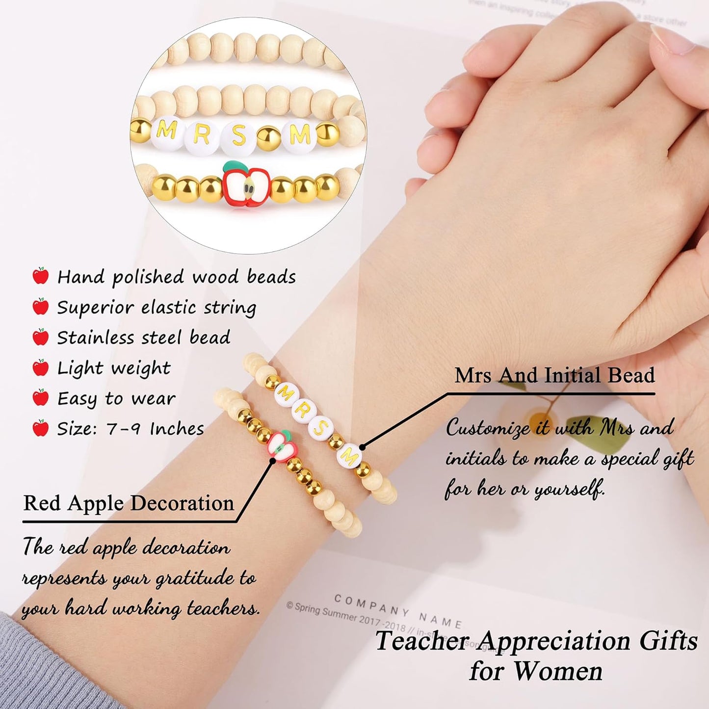 Initial Mrs. K Teacher Appreciation Gifts for Women, Christmas Thanksgiving Thank You Gifts for Teachers Set of 5