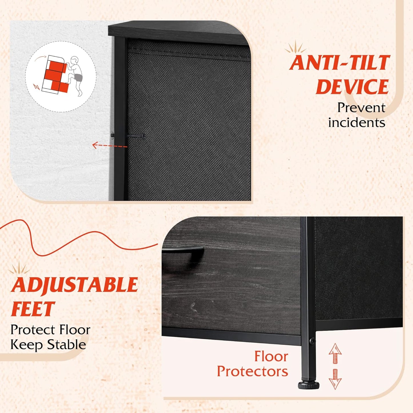 NEW - WLIVE Tall Dresser for Bedroom with 13 Drawers, Storage Dresser Organizer Unit, Fabric Dresser for Bedroom, Closet, Chest of Drawers, Steel Frame, Wood Top, Charcoal Black Wood Grain Print - Retail $110