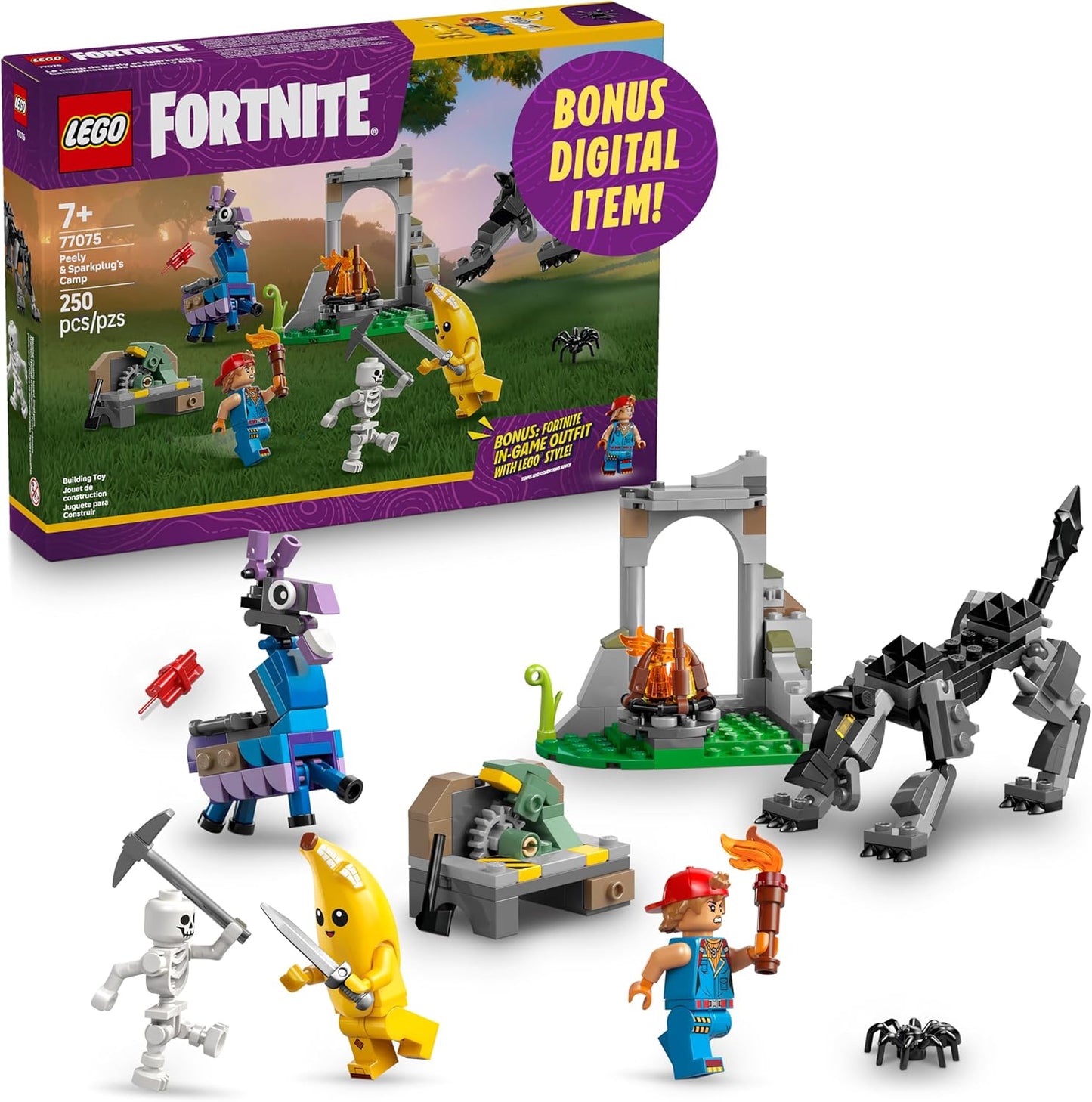 LEGO Fortnite Peely & Sparkplug’s Camp Kids Toy - Pretend Play and Video Game Building Set for Girls & Boys, Ages 7+ - Fortnight Toy Figures Peely, Sparkplug, & More - Gift Idea for Birthdays - 77075