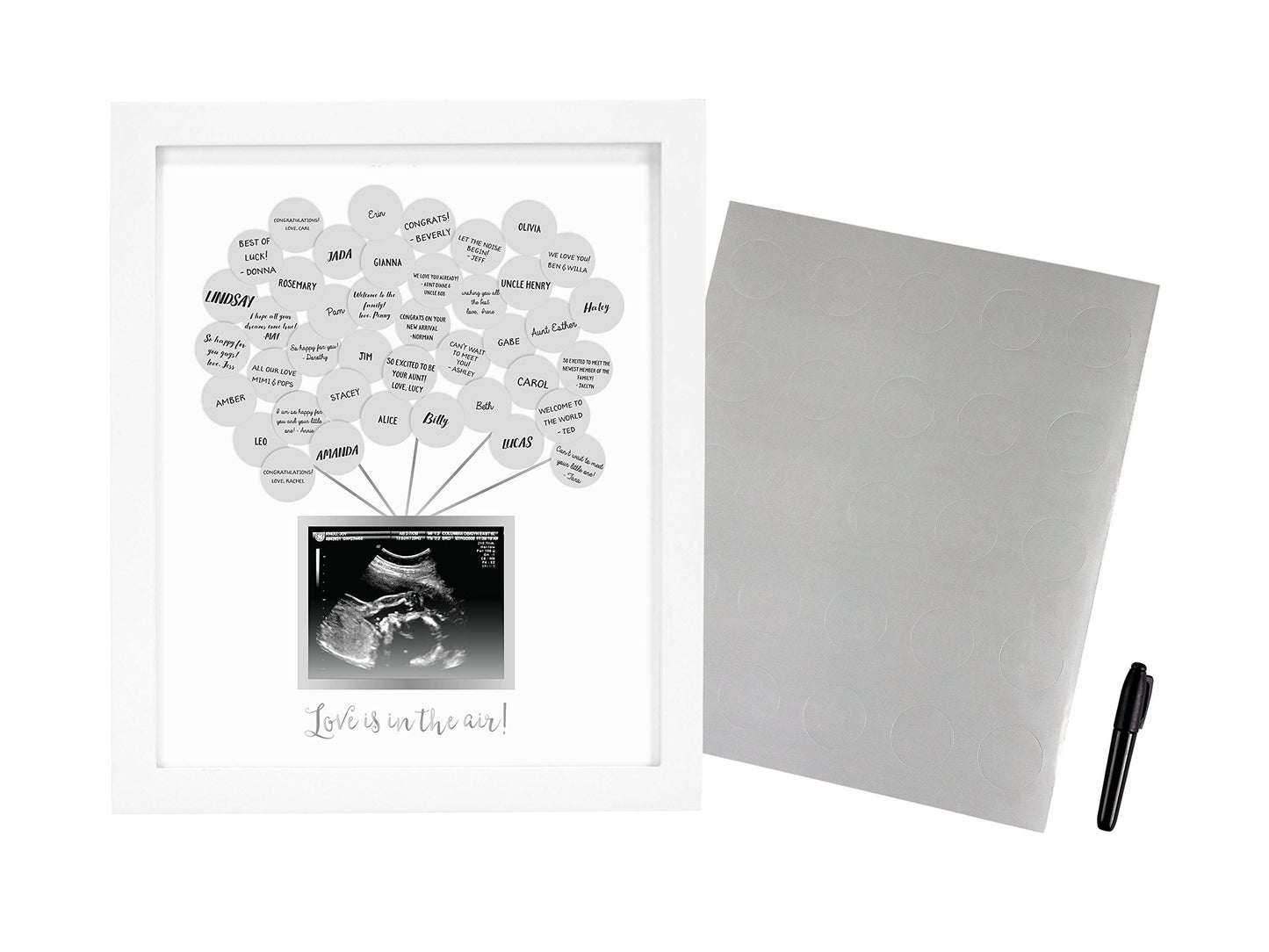 Pearhead Baby Shower Signature Guest Book & Sonogram Keepsake Picture Frame with 50 Balloon Stickers, Alternative Guestbook Idea, 5” x 4” Photo Insert, White