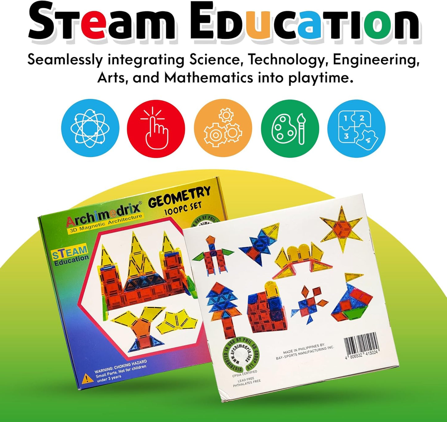 Geometry Magnetic Tiles Building Blocks, Lightweight Magnetic Shapes for Kids, Phthalate and Lead-Free Magnetic Building Tiles for Kids, Durable Magnetic Blocks, 100 Pieces