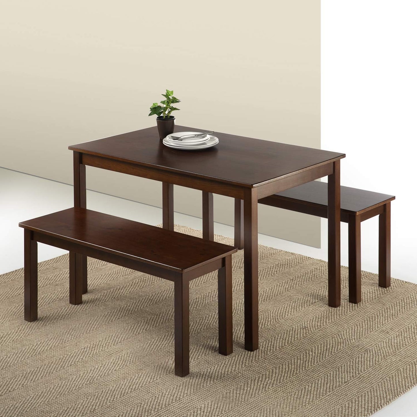 NEW - Zinus Juliet Espresso Wood Dining Table, Two Benches, Table and Bench Set - Retail $177