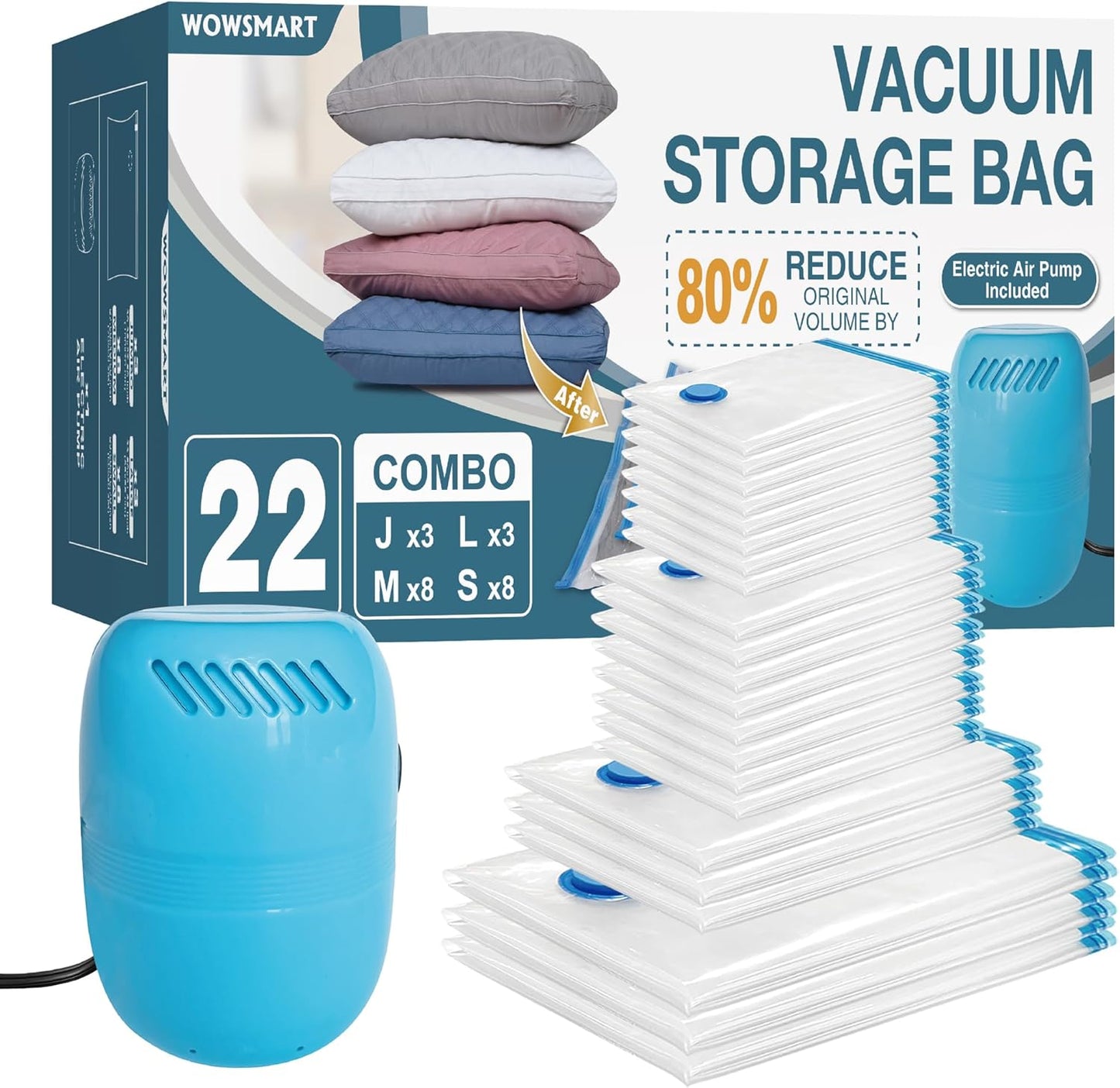 22 Vacuum Storage Bags with Electric Pump, Vacuum Sealed Storage Bags