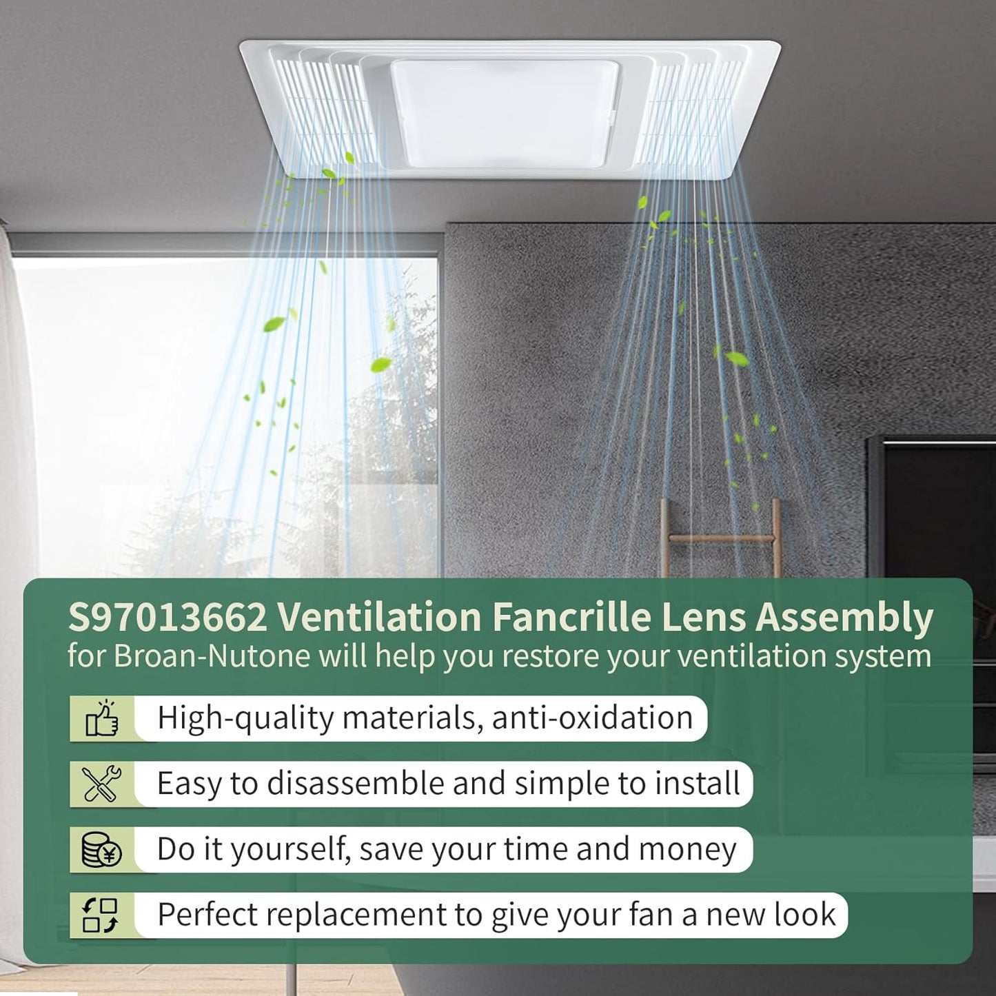 S97013662 Bathroom Fan Cover Grille and Lens Assembly Kit Compatible with Broan Nutone Exhaust Fan 656, 655, 659, 657, 696, 695, HFL695 16.8" x 10.6" Upgraded Bathroom Vent Cover Replacement