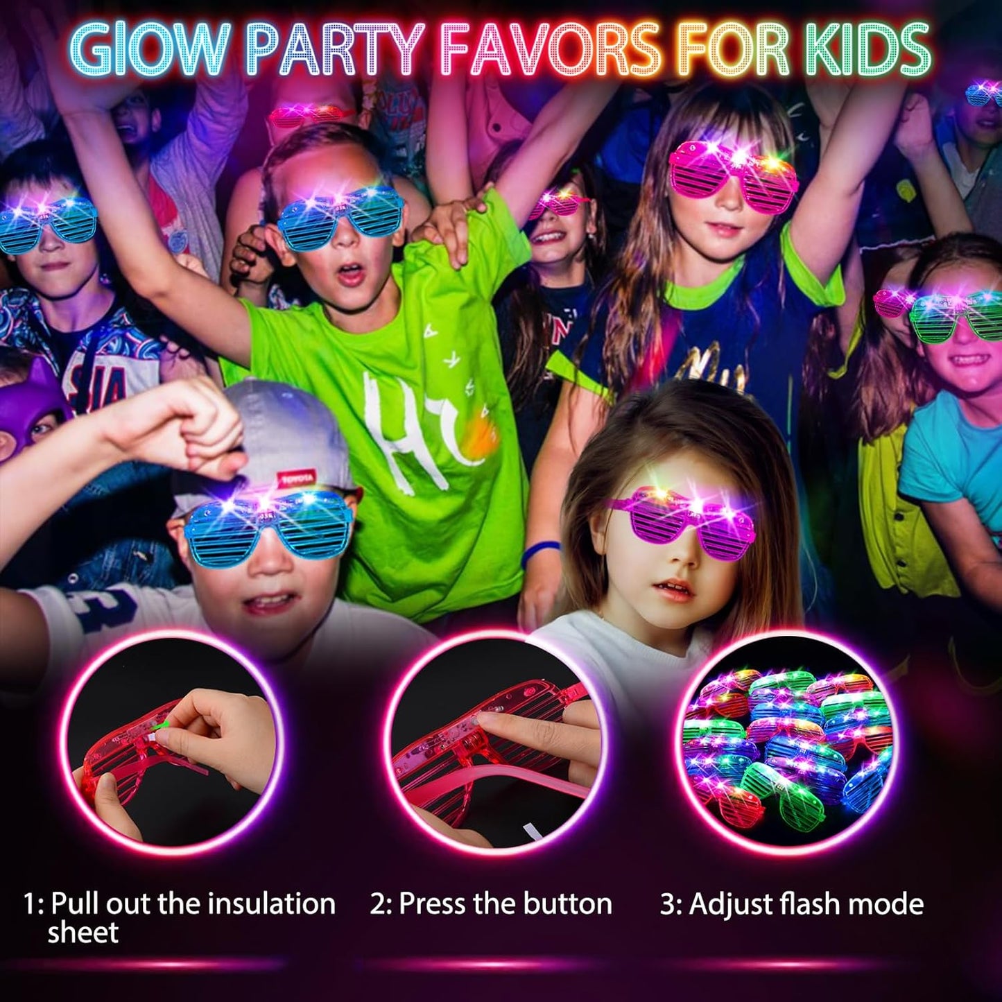 38PCS LED Glasses, Light Up Glasses, 5 Colors, 3 Light Modes, Glow in The Dark Party Supplies, Neon Party Favors for Birthday Gifts, Party Decorations, New Year, Carnival