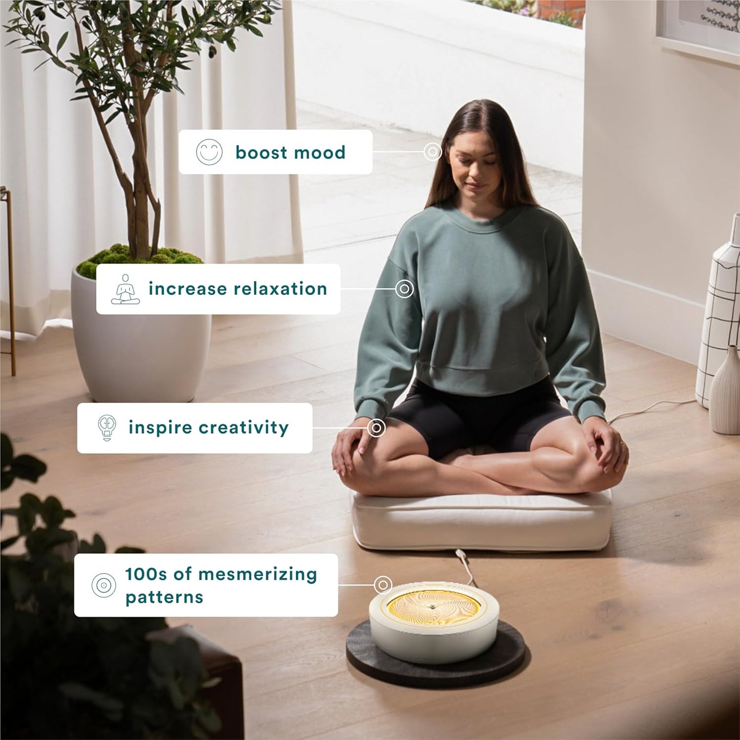 Homedics 11” Drift Sandscape, Compact Size, Zen Garden, Meditation Accessories, Decorative Sandscape, Smart LED Lighting, Wi-Fi Enabled (Cream)