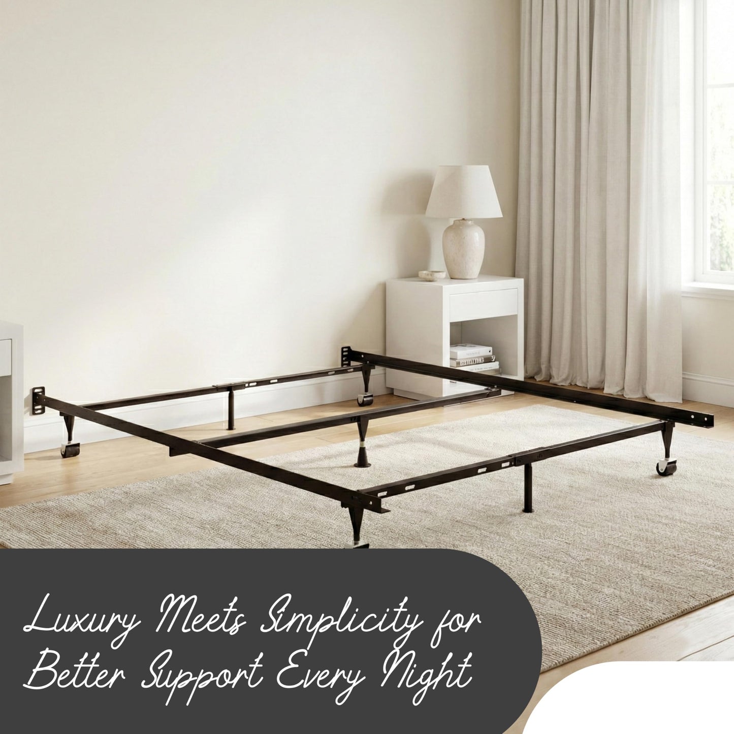 Kings Brand Furniture 7-Leg Heavy Duty Adjustable Metal Bed Frame – Queen/Full/Full XL/Twin/Twin XL, Center Support Rail, Locking Wheels, Noise-Free, Easy Assembly – Support for Box Spring & Mattress