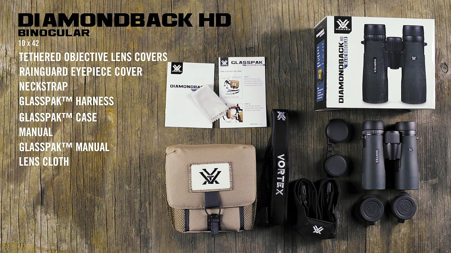 Vortex Optics Diamondback HD 10x42 Binoculars - HD Optical System, Non-slip Grip, Waterproof, Fogproof, Shockproof, Included GlassPak