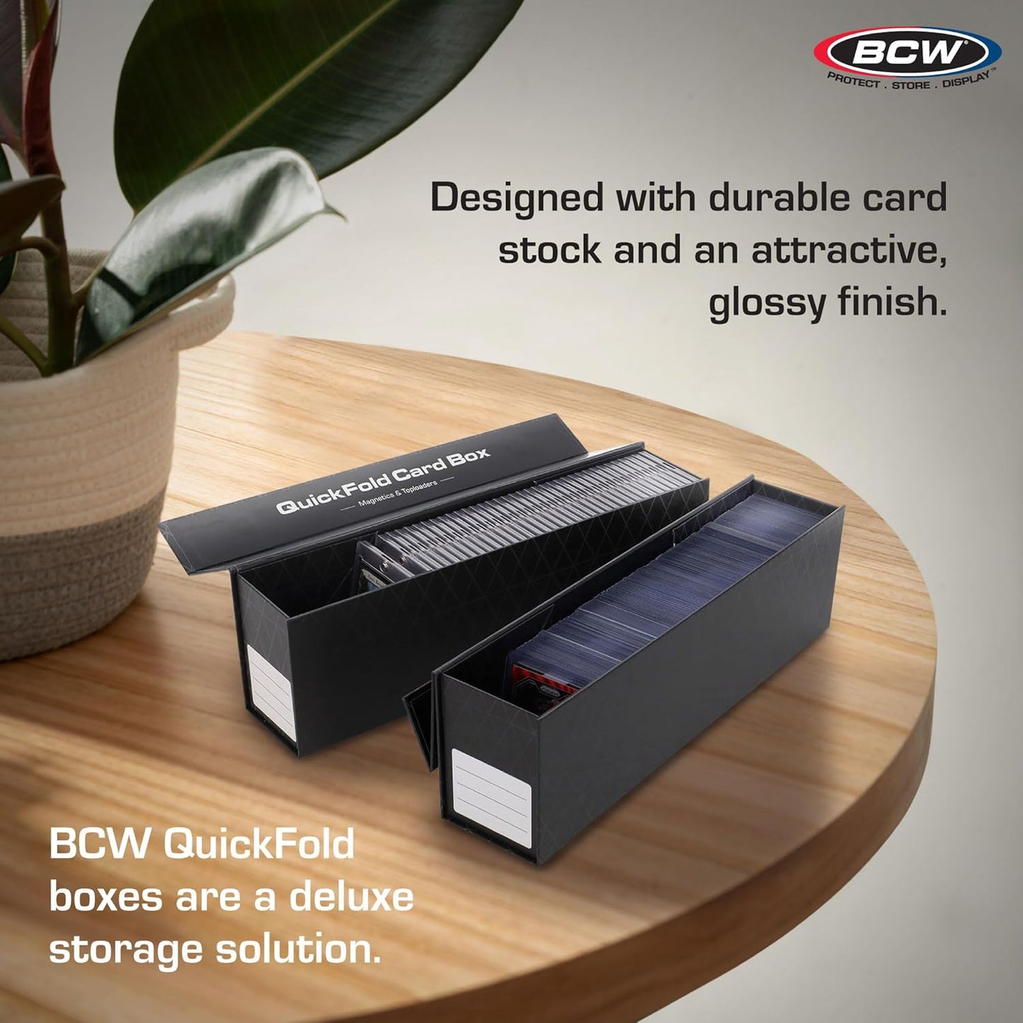 BCW QuickFold® Card Storage Boxes for Magnetics & Toploaders – 3 Pack | Trading Card Holder Box with Magnetic Closure | Easy Fold Assembly for Sports and TCG Cards