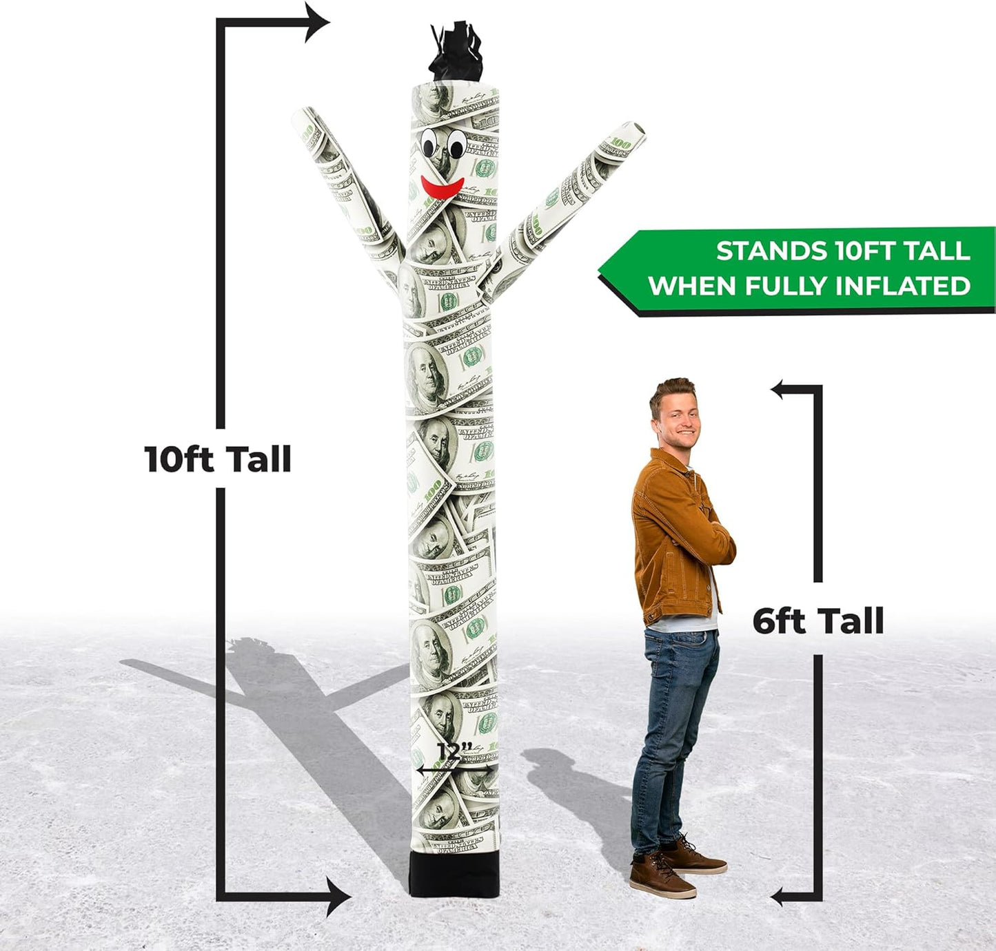 LookOurWay Air Dancers Inflatable Tube Man Attachment - 10 Feet Tall Wacky Waving Inflatable Dancing Tube Guy for Business Promotion - Blower Not Included - Character Money Themed - Billionaire