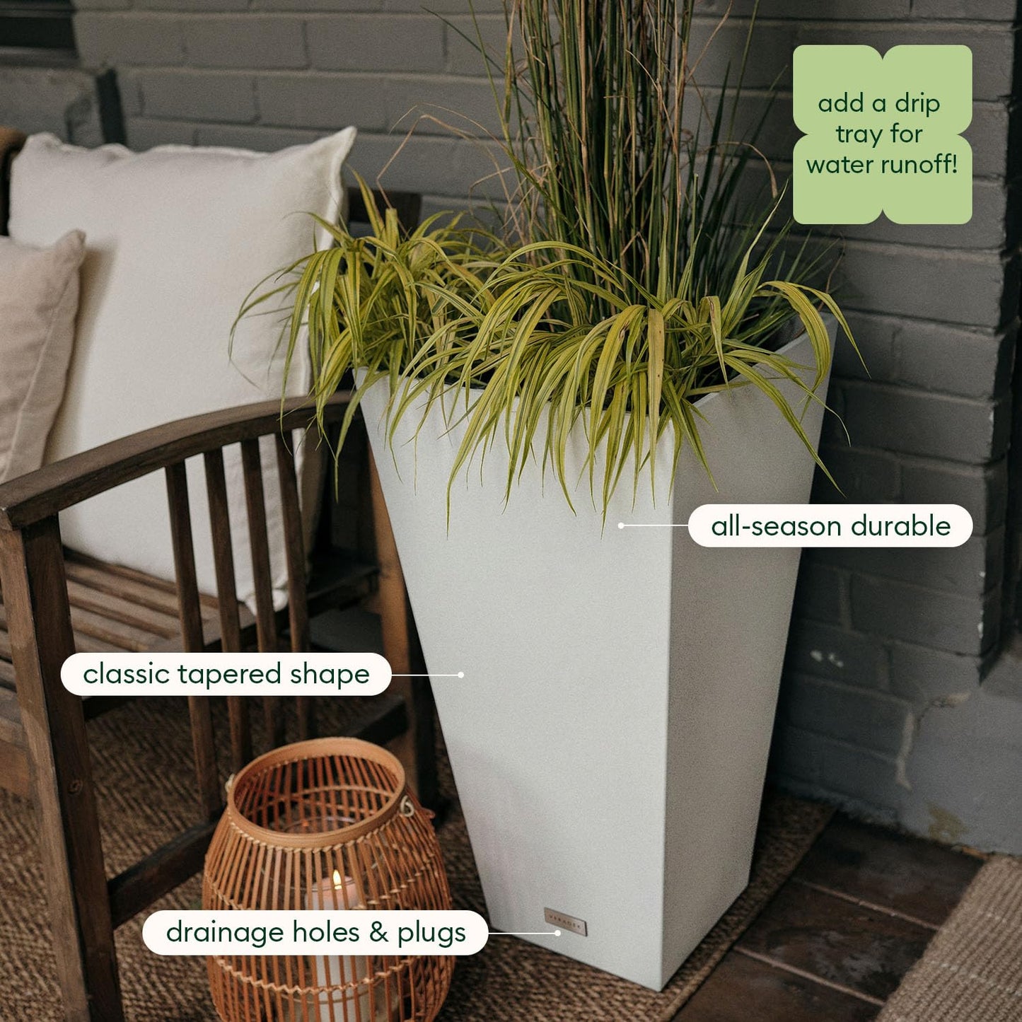 Veradek V-Resin Indoor/Outdoor Taper Planter, 2-Pack (26 inch, White)