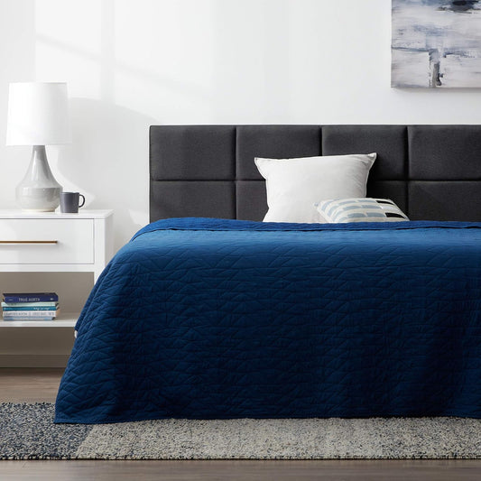 NEW - LUCID QUEEN Mid-Rise Square Channeled Upholstered Charcoal Attach Frame-Wall Mount Queen Headboard - Retail $118