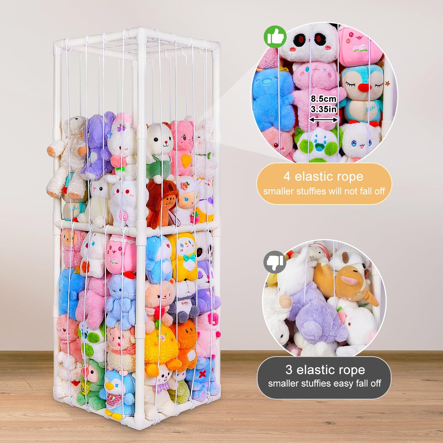 FIOBEE Stuffed Animals Storage Zoo Thicken PVC Tube Kids Toy Storage Organizer with Elastic Band Large Stuffed Animals Holder for Nursery Playroom Bedroom Room Furniture Plush Storage, White