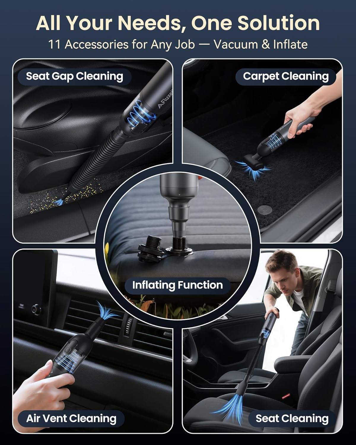 Car Vacuum Portable Cordless, 23000Pa Max Suction 4 in 1 Mini Handheld Vacuum Cleaner, 18W Fast Charging, 11 Attachments, Multifunctional Vacuum for Car, Home, Pet, Office