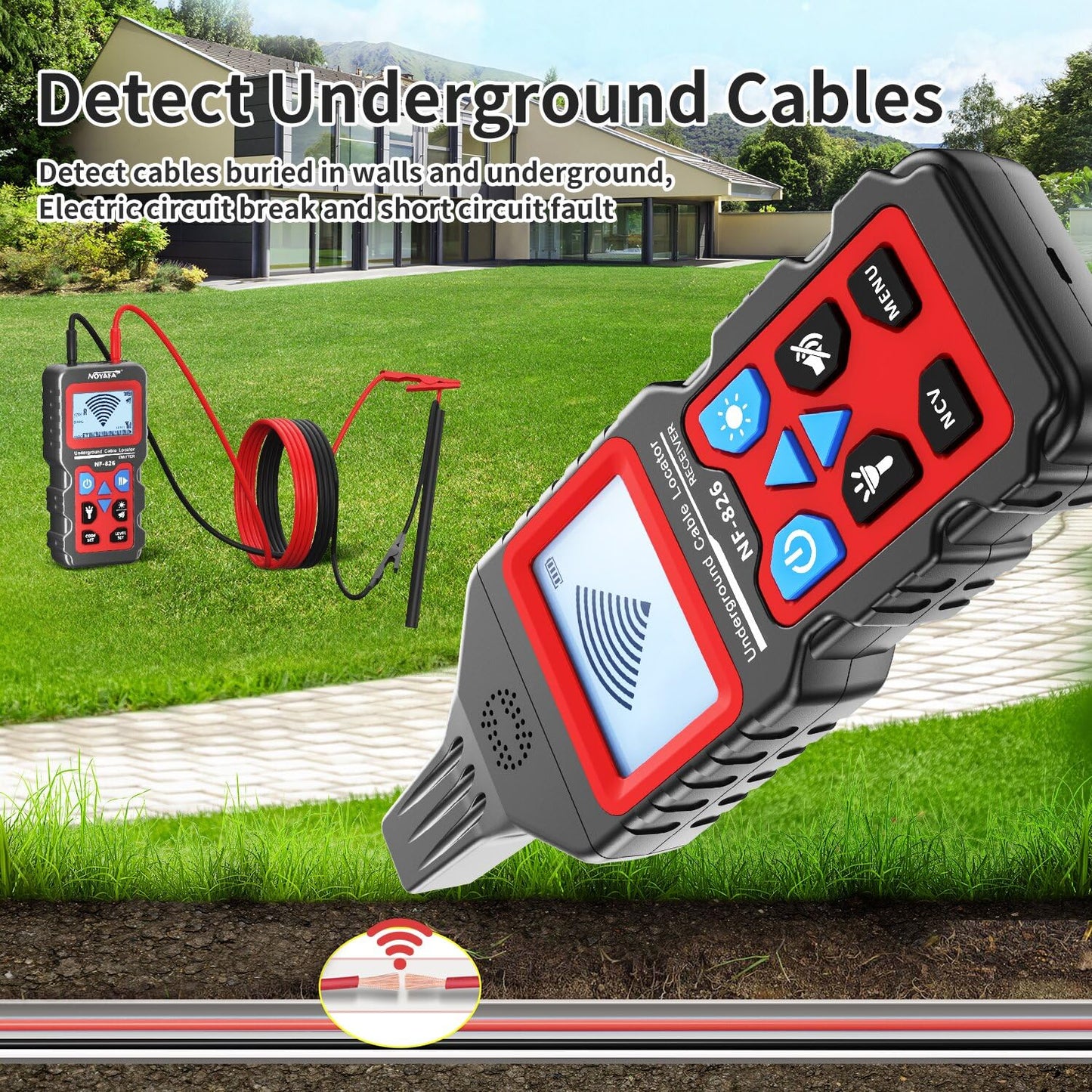 NOYAFA NF-826 Underground Cable Locator Wire Tracker, for Dog Fence Cables Irrigation, Wall and Underground Pipeline Wire Detector
