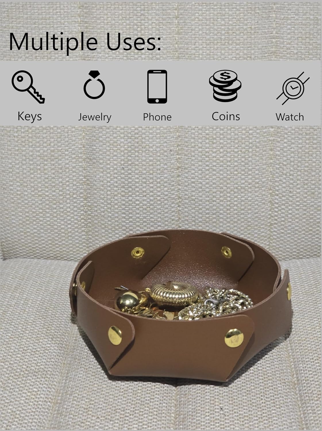 D&M MARKET HOME Leather Valet Tray - Nightstand Catchall Valet Tray Organizer for Jewelry, Keys, Coins, Phone