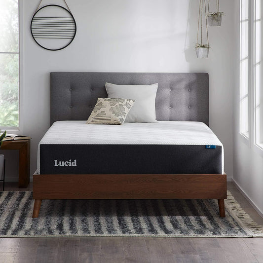 NEW - LUCID 12 Inch FULL Mattress – Medium Memory Foam Mattress – Bamboo Charcoal Foam – Gel Infused – Hypoallergenic Foam Mattress – Bed-in-A-Box- CertiPUR-US Certified, White - Retail $399