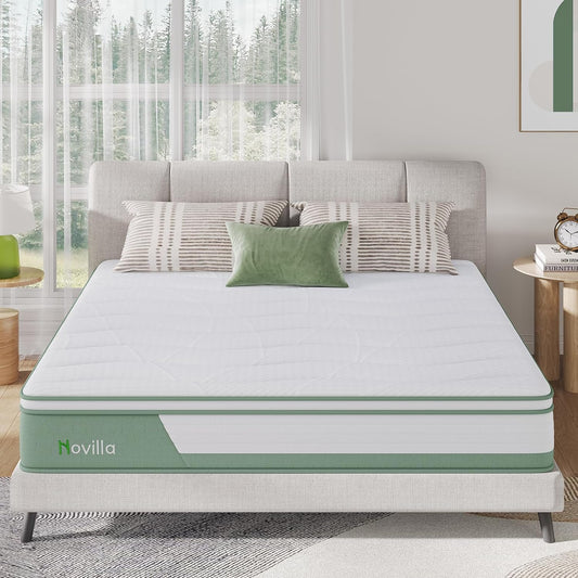 NEW - Novilla QUEEN Mattress , 12 Inch 5-Zone Hybrid Mattress with Gel Memory Foam for Pressure Relief & Cool Sleep, Midume Firm Queen Mattress in A Box - Retail $302