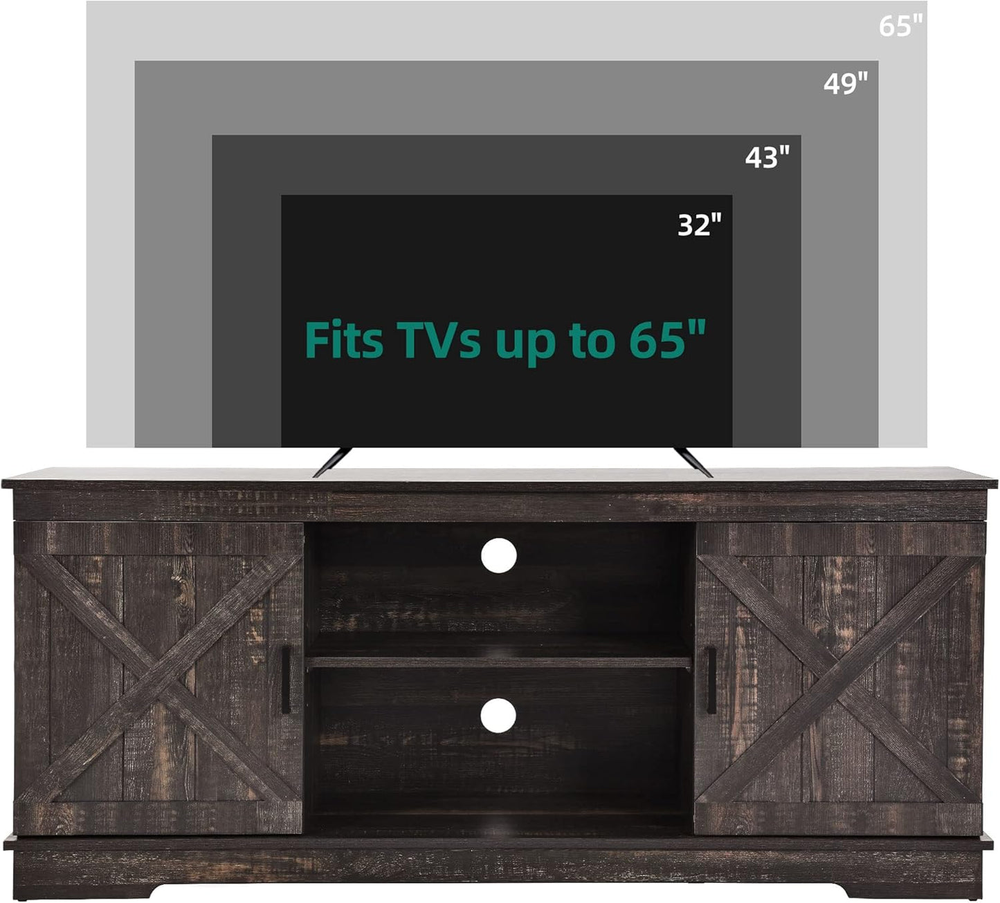 YITAHOME TV Console for 65 Inch TV, Farmhouse TV Stand with Double Barn Doors and Storage Cabinets, Mid Century Modern Media Console Table TV Cabinet for Living Room, 59 Inches, Grey White/Espresso