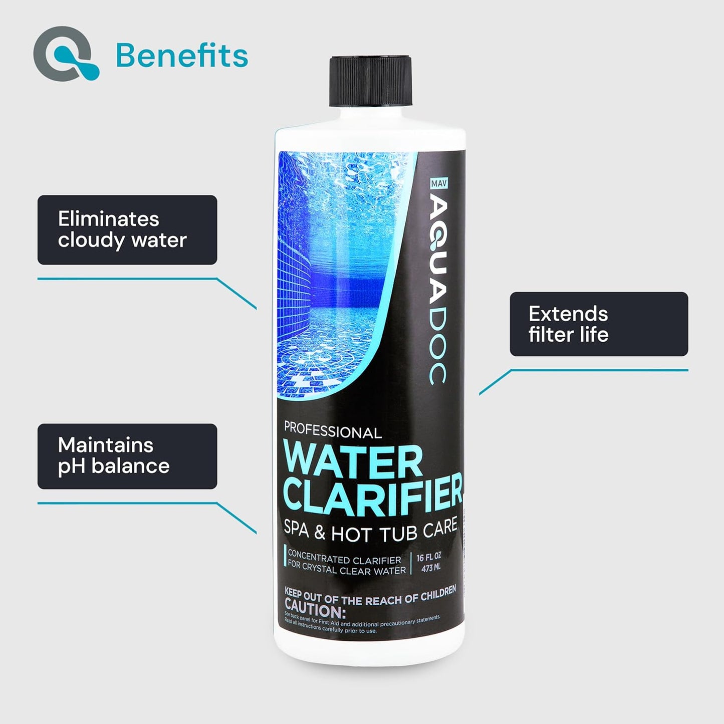 Spa Clarifier & Hot Tub Clarifier for Fast Acting Cloudy Water Treatment, The Spa Clarifier Hot Tub Owners Love, Use Our Hot Tub Water Clarifier to Keep Your Spa Clear & Balanced - MAV AquaDoc 16oz