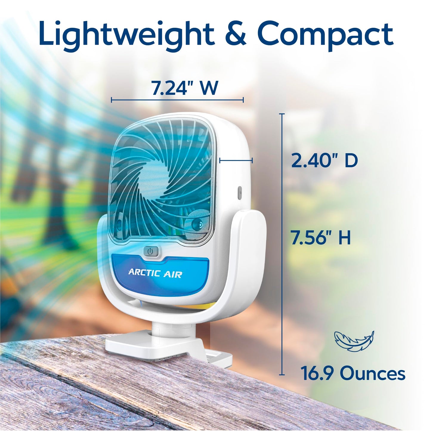 Arctic Air Grip Go Evaporative Cooler, Cordless & Portable Fan with 3 Speeds, Universal Clamp 360 Degrees Head Swivel, USB Charging, 5-Hour Battery, Personal for Home, Office, Car More, White