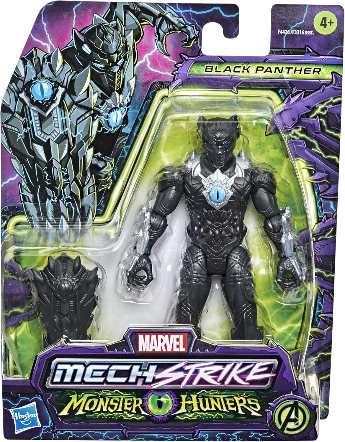 Marvel Avengers Mech Strike Monster Hunters Black Panther Toy, 6-Inch-Scale Action Figure with Accessory, Toys for Kids Ages 4 and Up