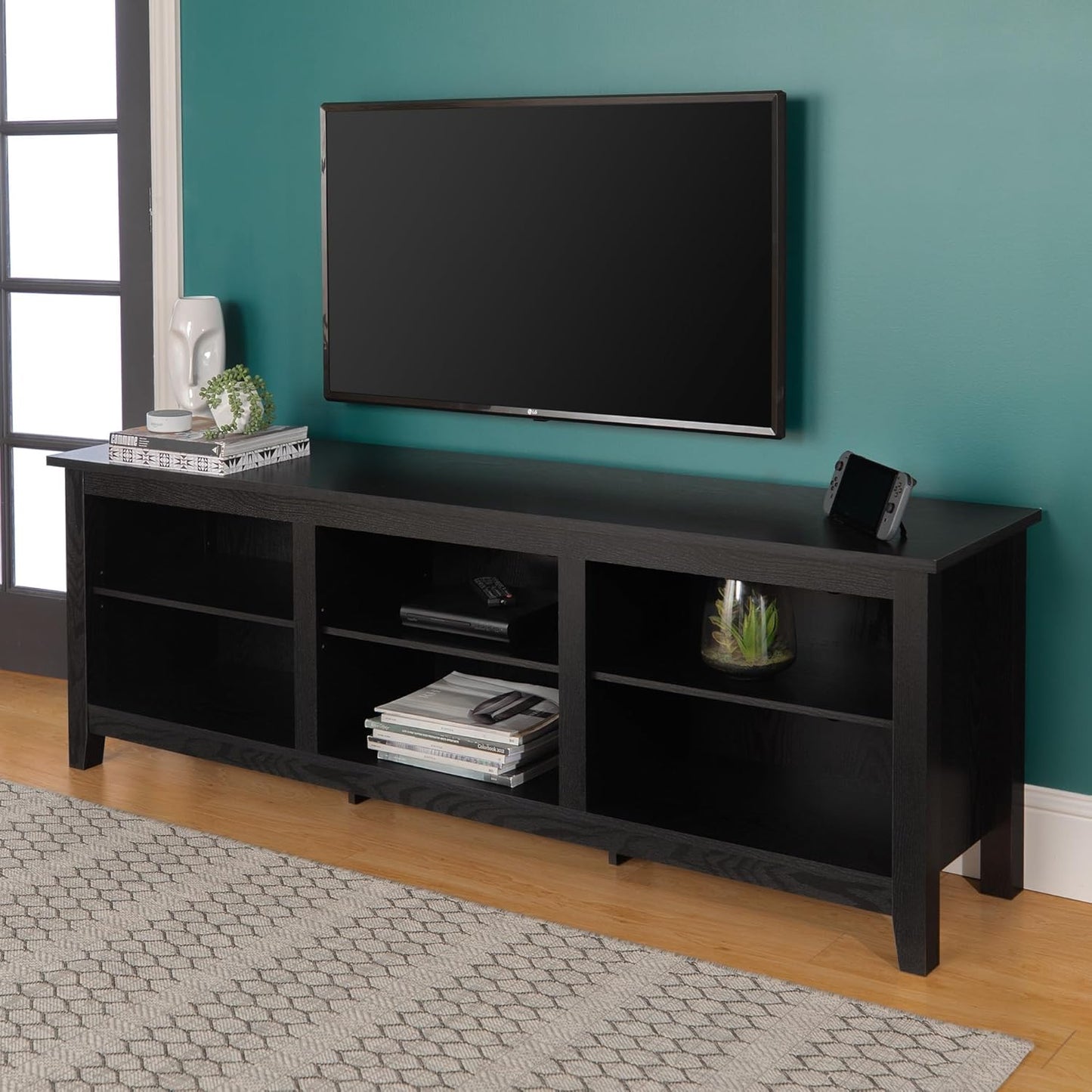 Damage - Walker Edison Wren Classic 6 Cubby TV Stand for TVs up to 80 Inches, 70 Inch, Black