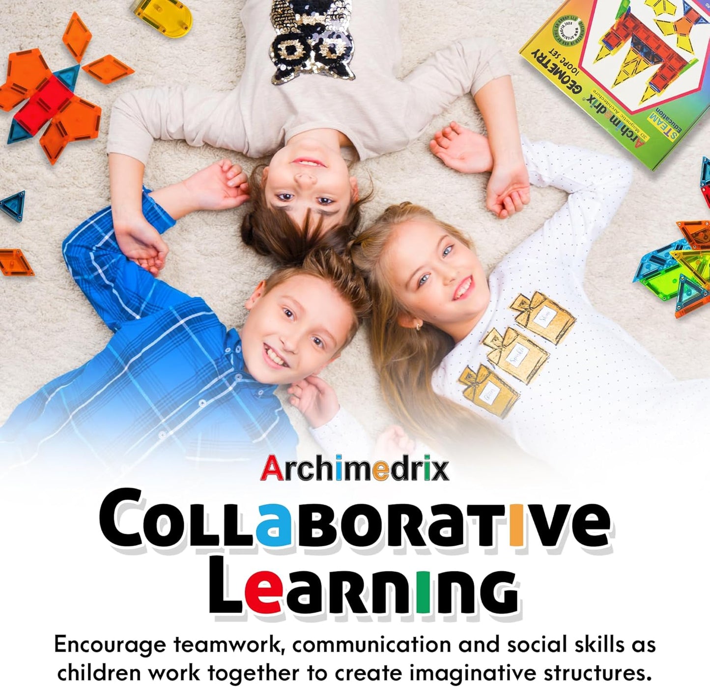 Geometry Magnetic Tiles Building Blocks, Lightweight Magnetic Shapes for Kids, Phthalate and Lead-Free Magnetic Building Tiles for Kids, Durable Magnetic Blocks, 100 Pieces