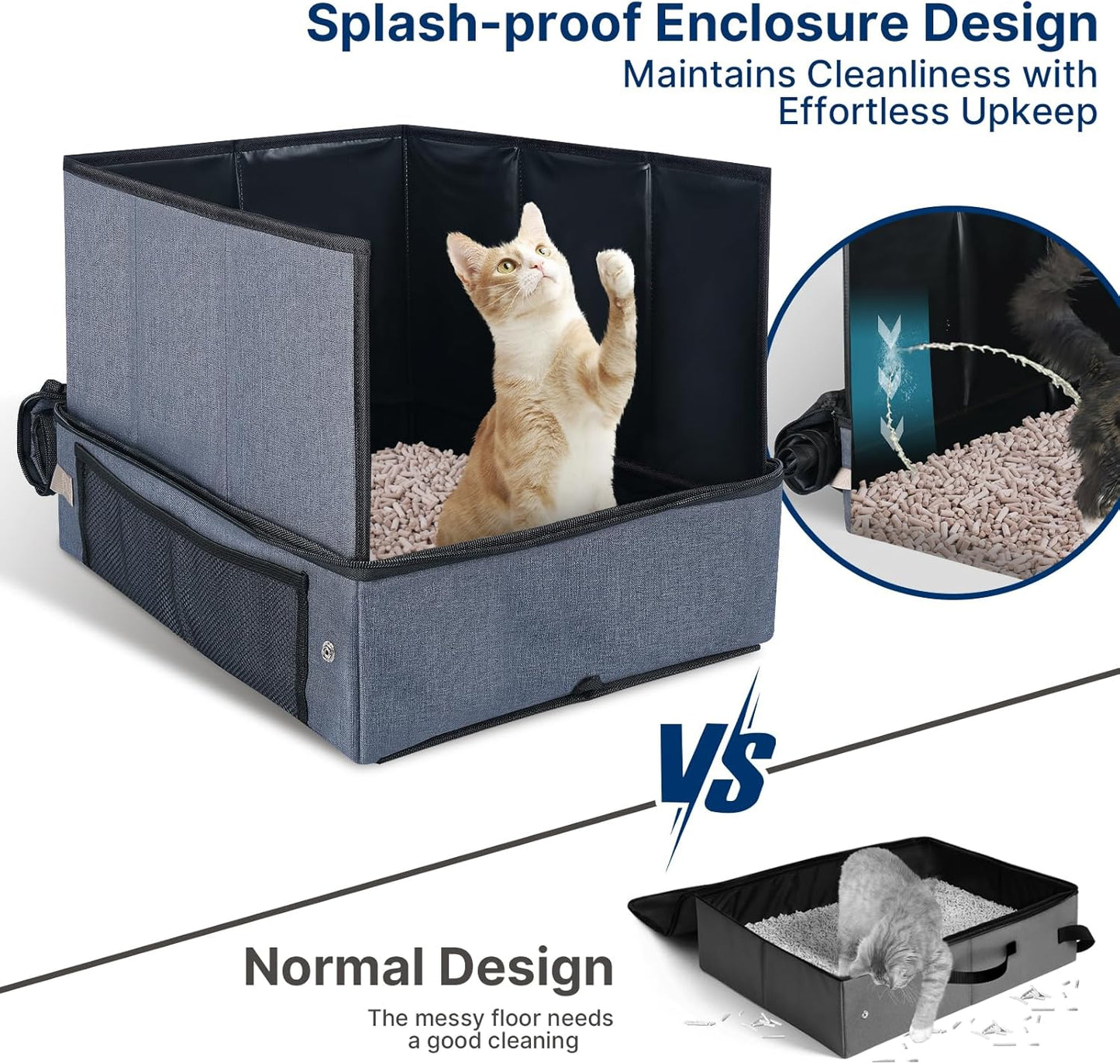17.7 x 13.5 x 13.75 Travel Litter Box for Cats, Portable Litter Box with Pee Shield & Hard Bottom, Collapsible Cat Litter Pan for Travel, Car, Hotel, Leak-Proof Design, Water-Resistant, Easy Cleaning