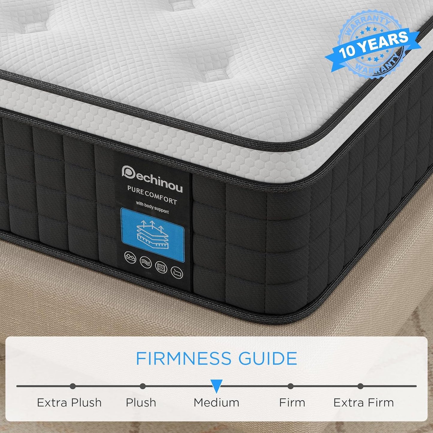 NEW - PECHINOU Queen Size Mattress, 10 Inch Hybrid Mattress in a Box with Gel Memory Foam, Back Pain Relief & Cooling, Medium Firm Support, Queen Size Mattress, CertiPUR-US - Retail $195