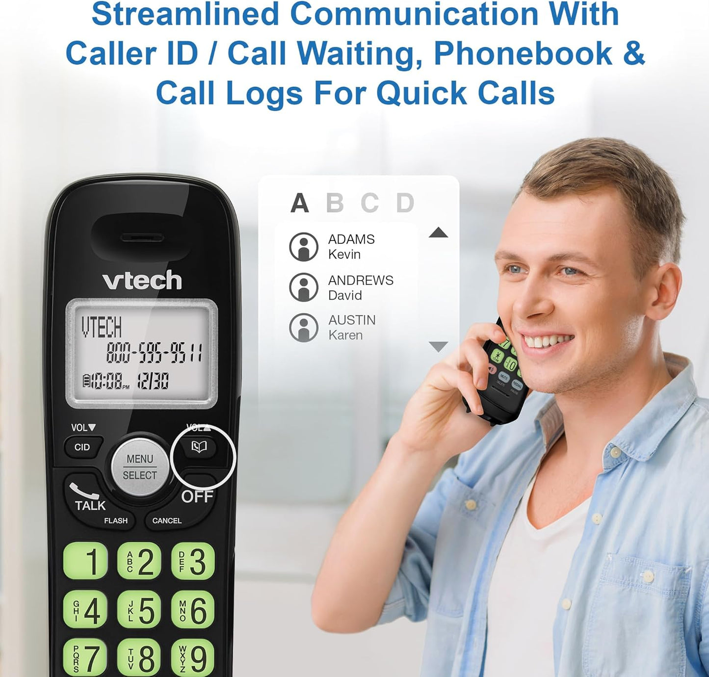 VTech Cordless Phone with DECT 6.0, Full-Duplex Speakerphone, Lighted Display, Backlit Keypad, Caller ID/Call Waiting, Volume Control, Hearing Aid Compatible, Wall Mount | VG131-11 (Black)