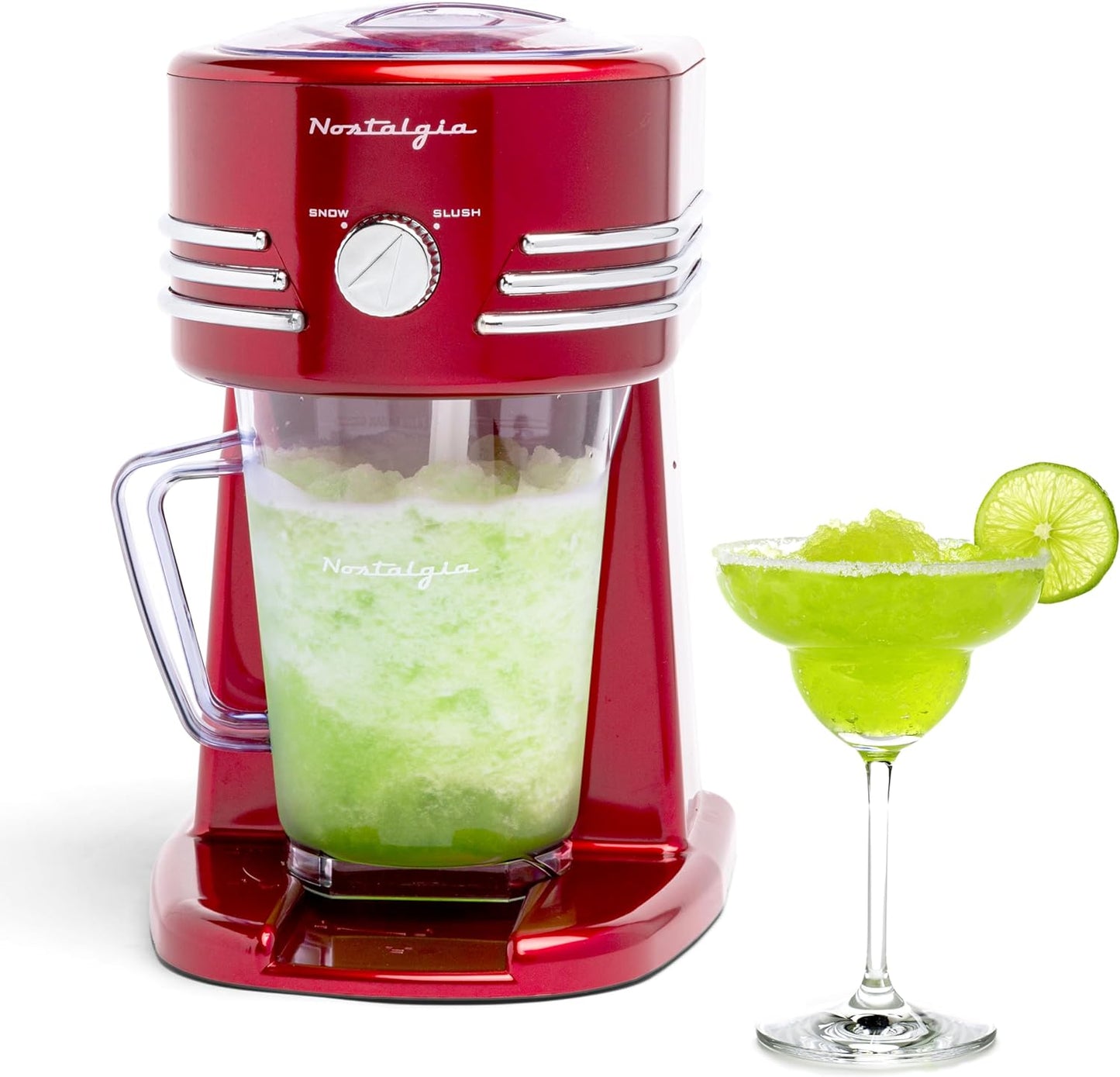 NEW - Nostalgia 40-Ounce Frozen Beverage Station Perfect For Slush Drinks, Snow Cones, Margaritas, Daiquiris, Stainless Steel Blades, Cord Storage, Retro Red - Retail $39