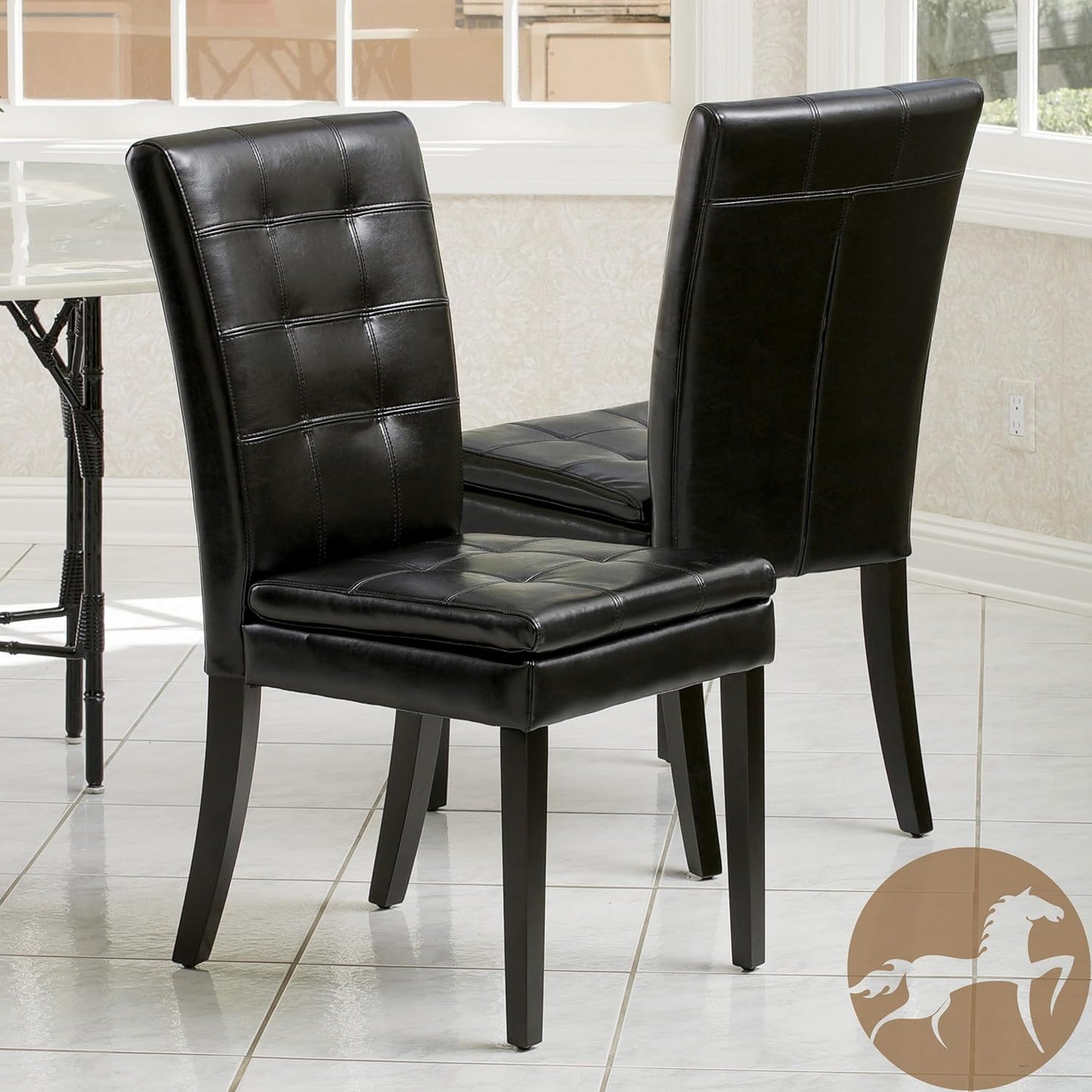 NEW - Christopher Knight Home Crayton Leather Dining Chairs, 2-Pcs Set, Black - Retail $188