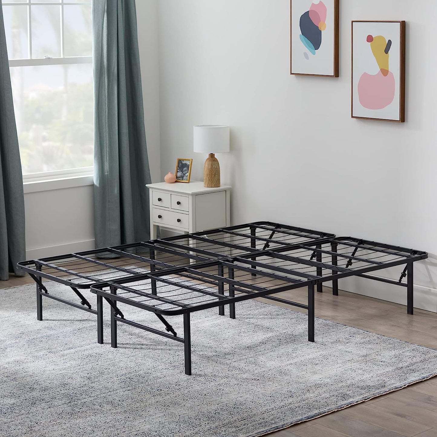 NEW - Linenspa TWIN Folding Metal Platform Bed Frame - No Box Spring Needed - Underbed Storage - Simple Tool Free Assembly - Mattress Foundation - 14" High - Traditional Design - Sturdy Steel - Retail $74