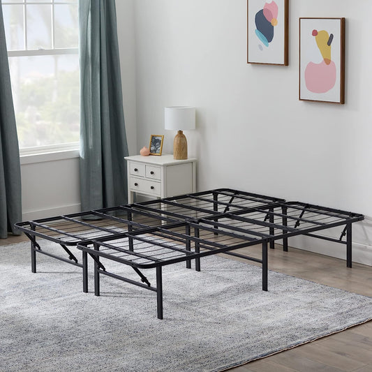 NEW - Linenspa TWIN Folding Metal Platform Bed Frame - No Box Spring Needed - Underbed Storage - Simple Tool Free Assembly - Mattress Foundation - 14" High - Traditional Design - Sturdy Steel - Retail $74