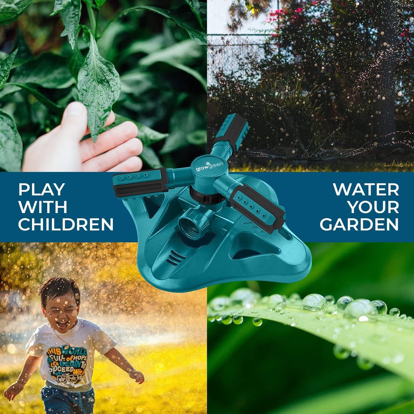 NEW - GrowGreen Sprinkler, Rotating Lawn Sprinkler, Large Area Coverage Garden Sprinklers, Strong Base with Brass Connectors - Retail $29