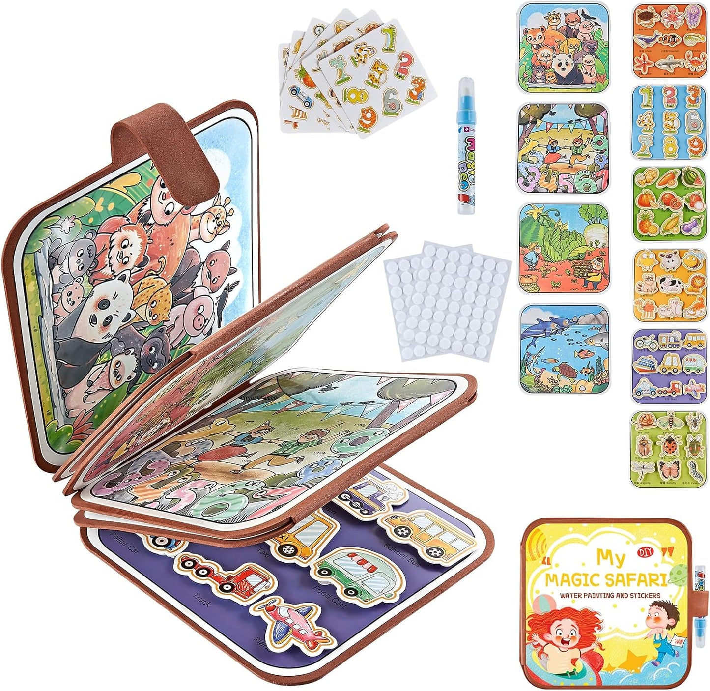 2-in-1 Busy Board Montessori Toys for Toddlers, Reusable Water Painting Books