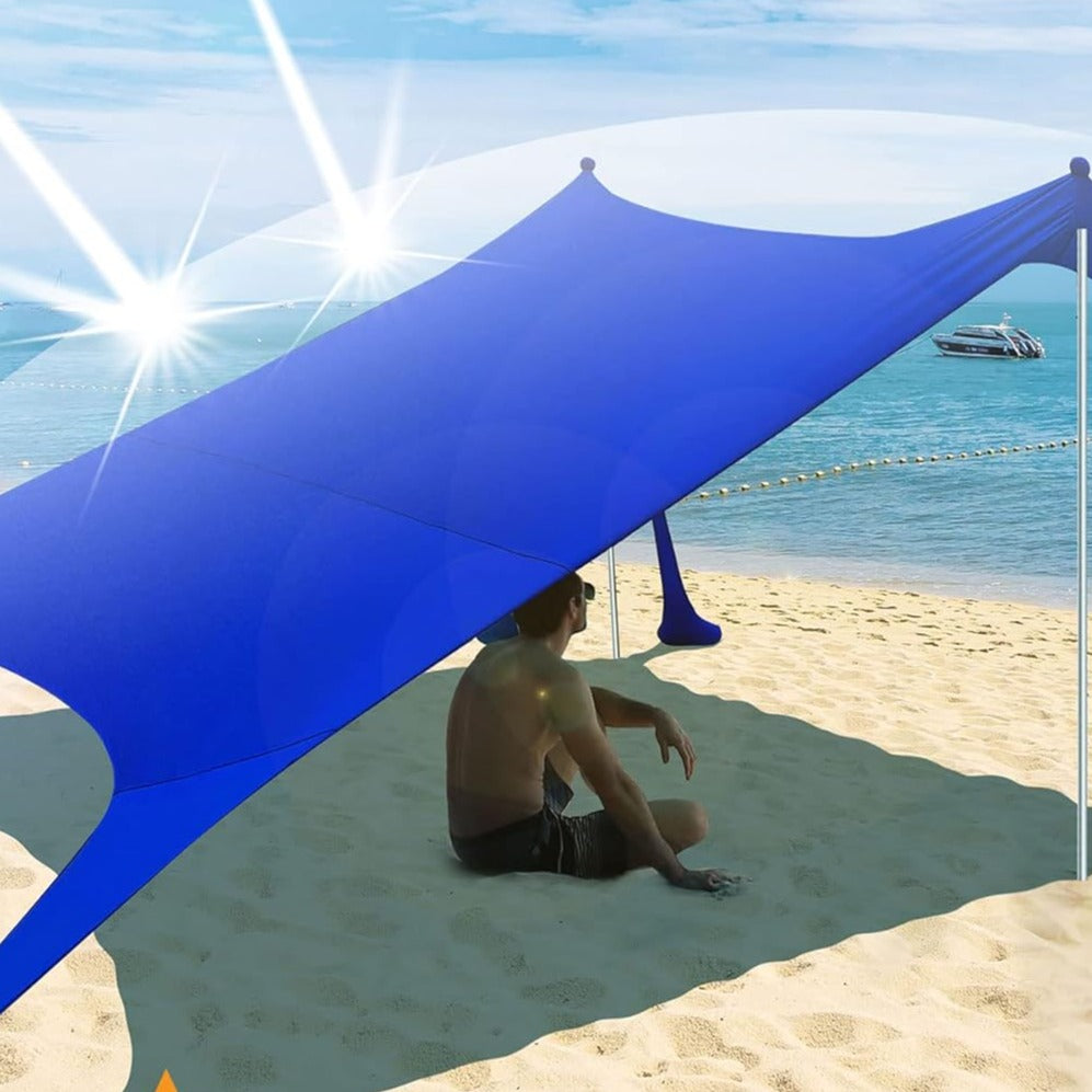 NEW - EYEFAME UPF50+ Anti-Wind Beach Tent, Latest Stable 6 Sandbags Design Pop Up Beach Canopy Sun Shade with Carrying Bag, Portable Easy Assemble Sun Shelter for Outdoor Camping Trips, Fishing, Picnics - Retail $92