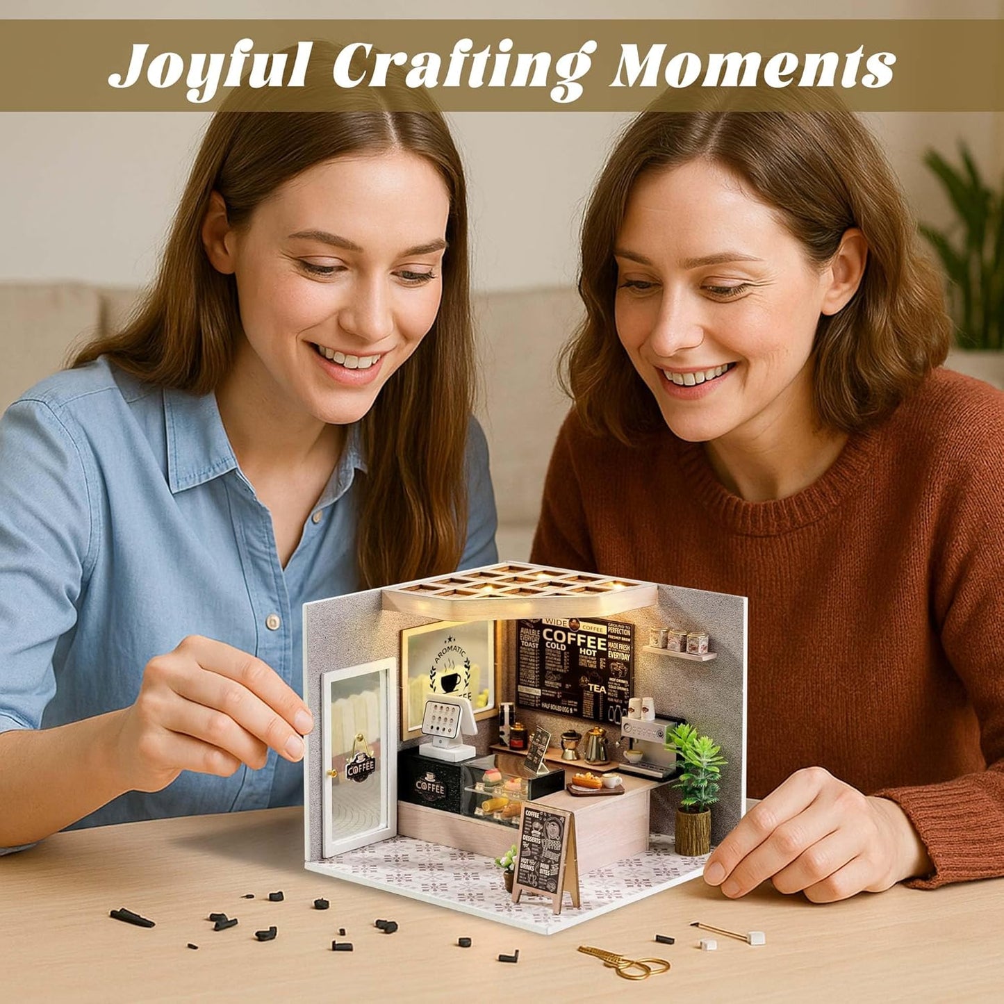 Flever DIY Miniature House Kit, Tiny Home Kit with LED Light, Mini House Build Craft Kits for Adults and Teens, Home Decor Creative Gift for Family/Friends (Leisurely Coffee Shop)