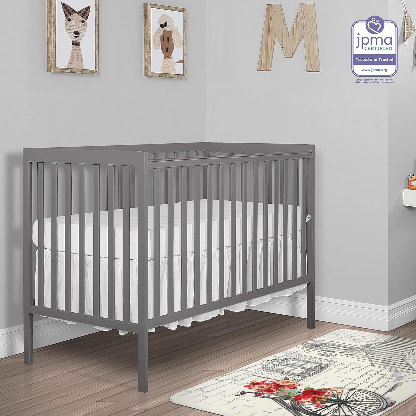 NEW w/ scuff - Dream On Me Synergy 5-in-1 Convertible Crib in Steel Grey, Greenguard Gold Certified - Retail $180