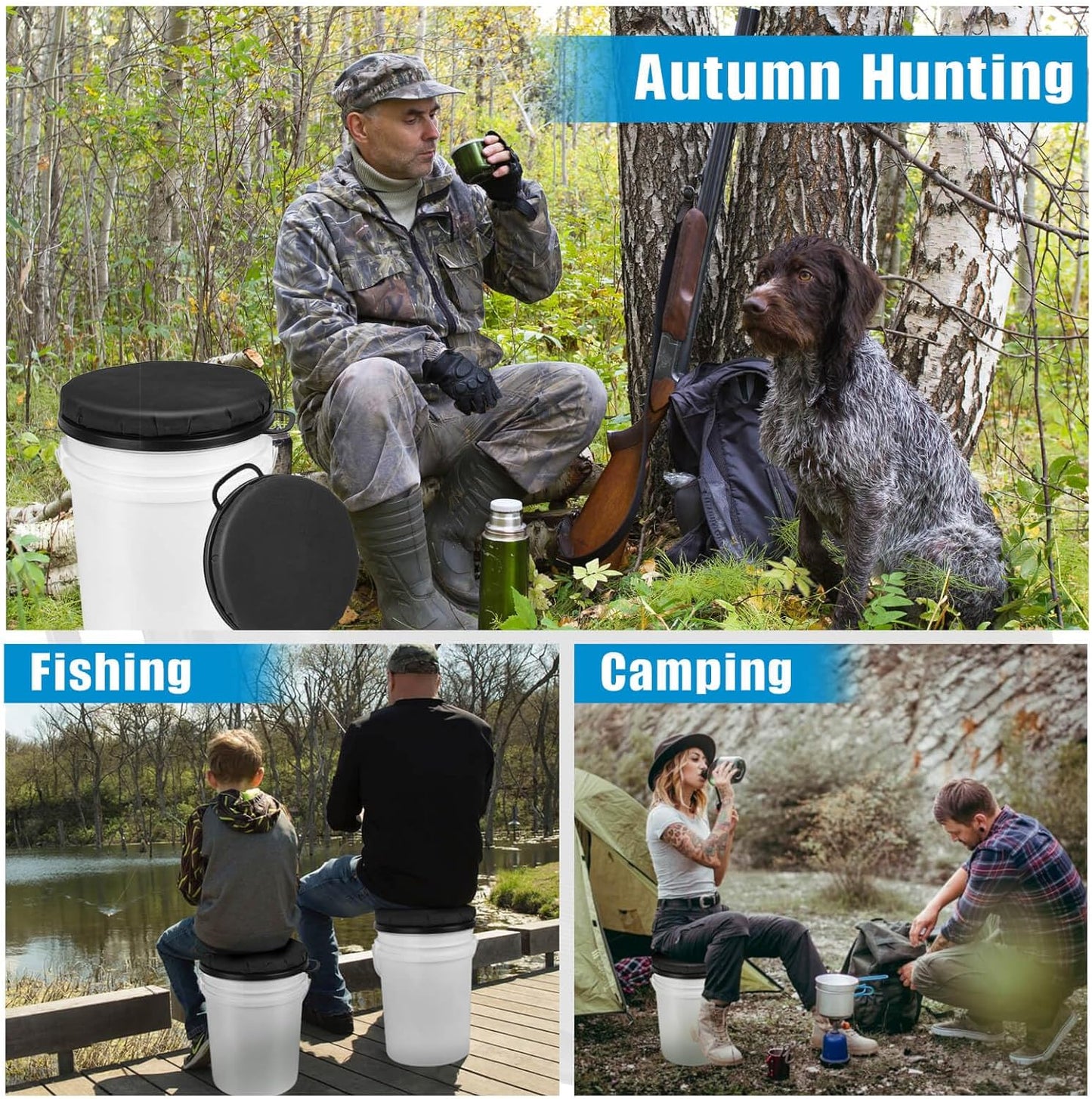 Foxtune 5 Gallon Bucket Seat Lid, 360 Degree Swivel Foam Bucket Spin Seat Cushion with Padded Top for Fishing, Hunting, Baseball Gardening and Camping, Silent, Comfortable, Water-Resistant