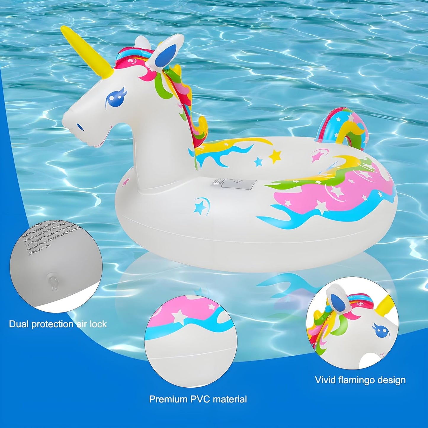 43 Inch Solar Powered Floating Unicorn Pool Light with 7 Modes Color Changed LED Lights,Large Inflatable Pool Swim Ring